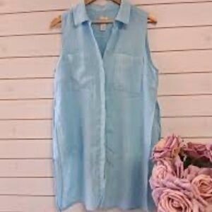 Linen Sleeveless Light Blue shirt dress